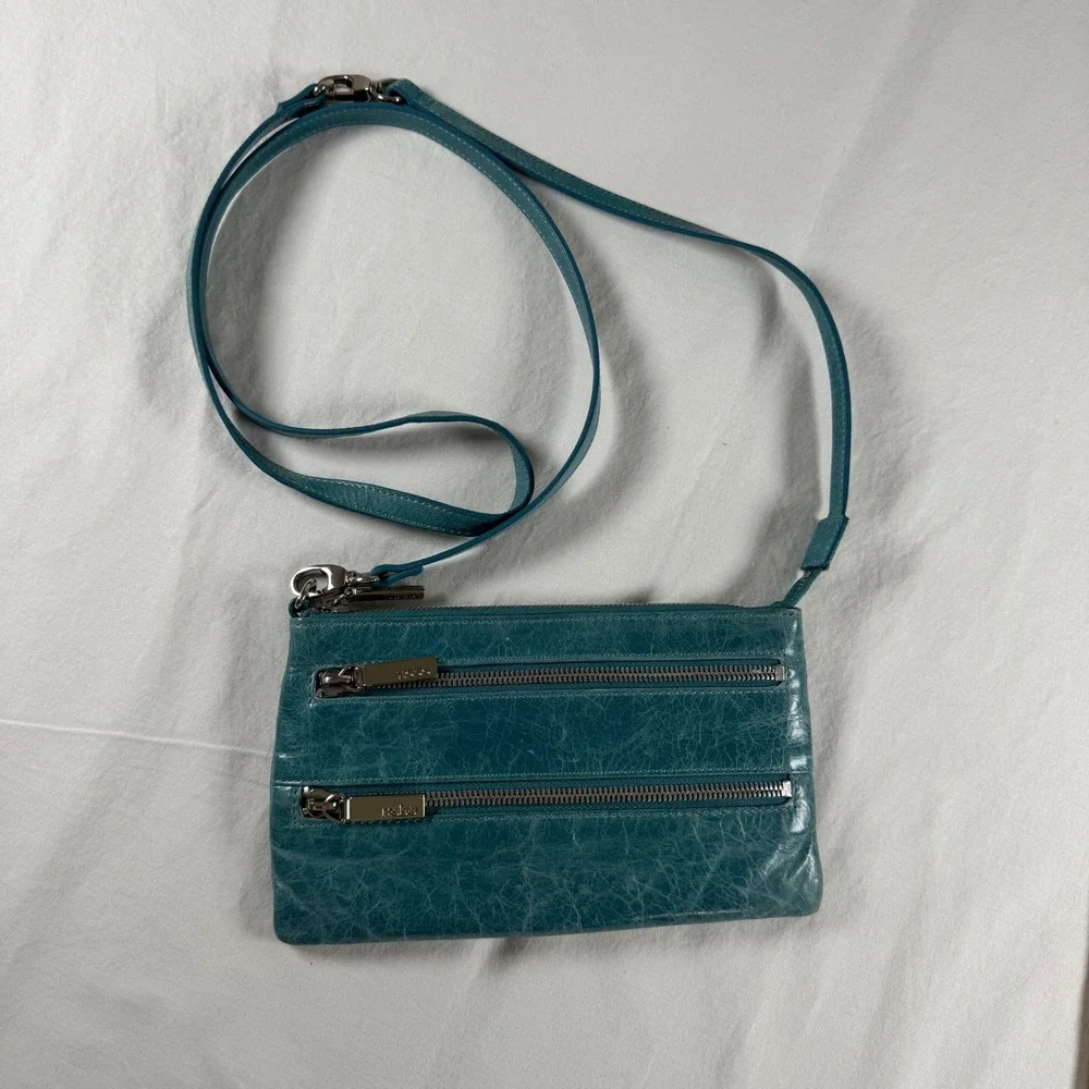 NWT Hobo International Teal Mara Distressed Leather Triple Zip Crossbody Bag